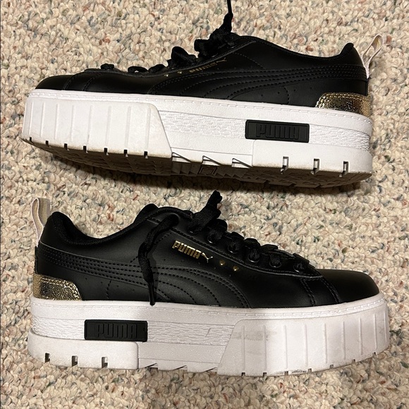 Puma Mayze Black and Metallic Platform Sneakers - Picture 1 of 10